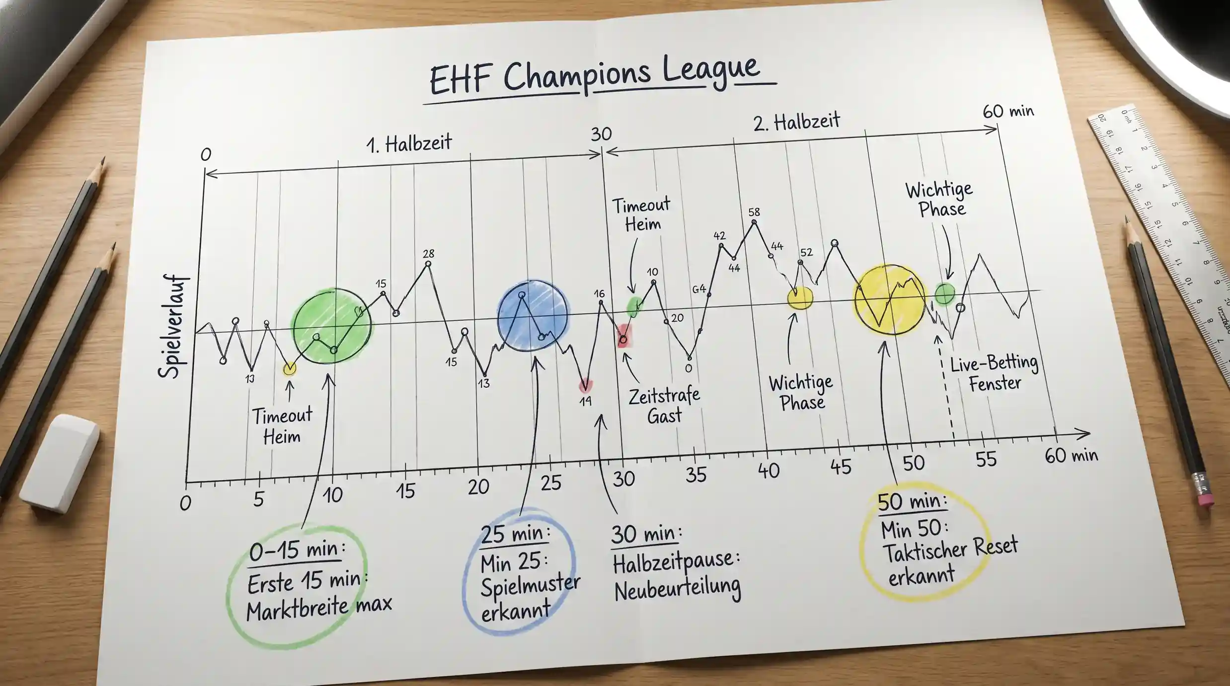 In-Play-Strategien für EHF Champions League Handball live wetten: Favoritenrücklage und Timing