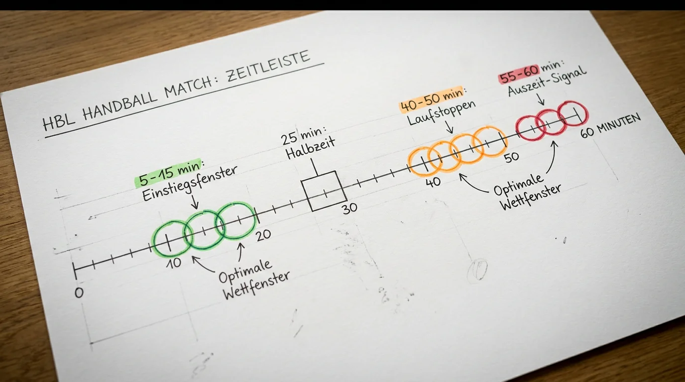 Zeitachse eines HBL-Spiels mit den besten Momenten für Handball Bundesliga live wetten