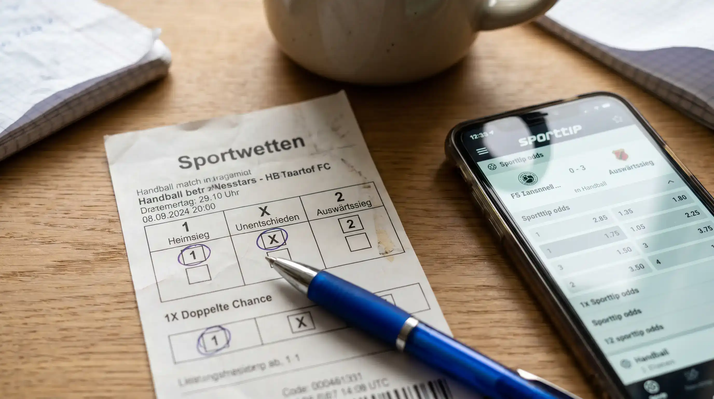 Handball Doppelte Chance Wetten – Wettschein mit zwei Ergebnisoptionen beim Handball-Spiel