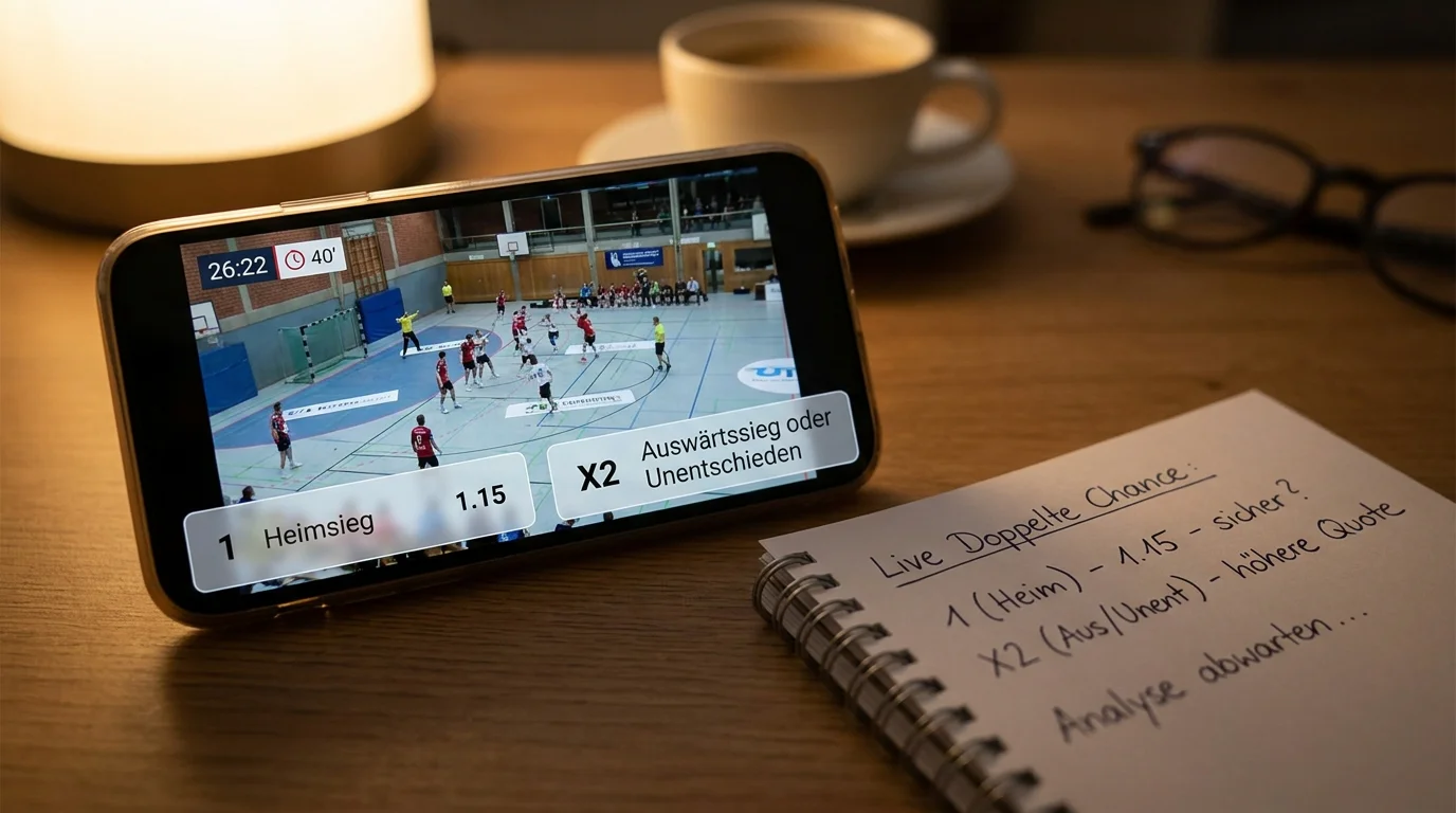 Handball Doppelte Chance Live Anwendung – Live-Wett-Szenario mit Doppelchance bei knappem Spielstand