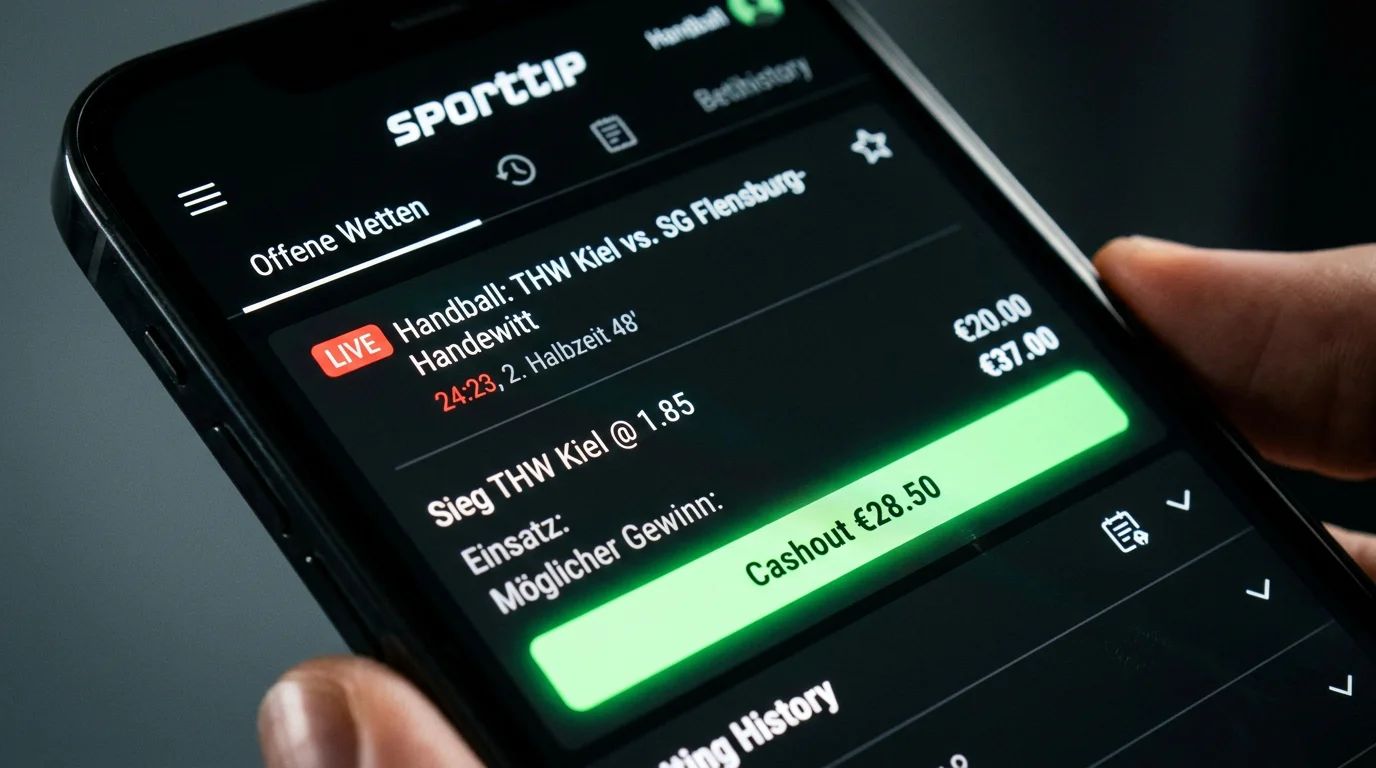 Mobiler Cashout bei Handball Live Wetten – Cashout-Button in der Sporttip-App und Berechnungslogik