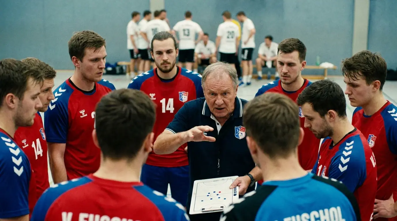 Handball Timeout als taktisches Wett-Signal – Spieler hören Trainer-Anweisungen während der Auszeit