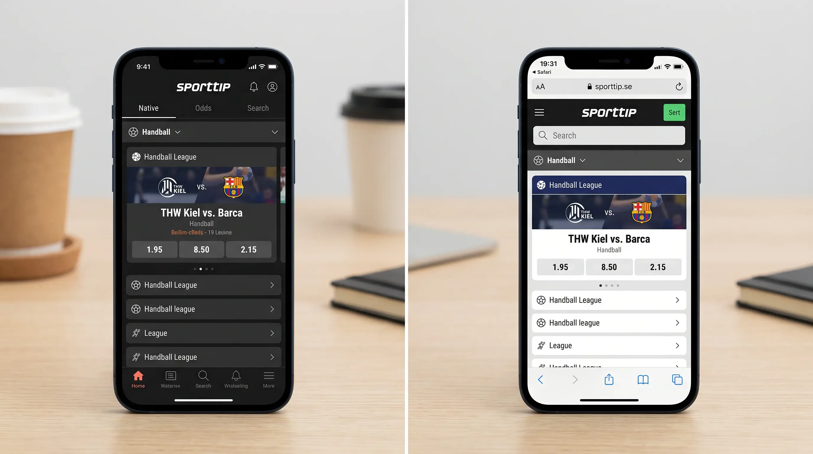 Sporttip Mobile Browser vs native App Handball Livewetten — Vergleich Bedienung und Funktionen