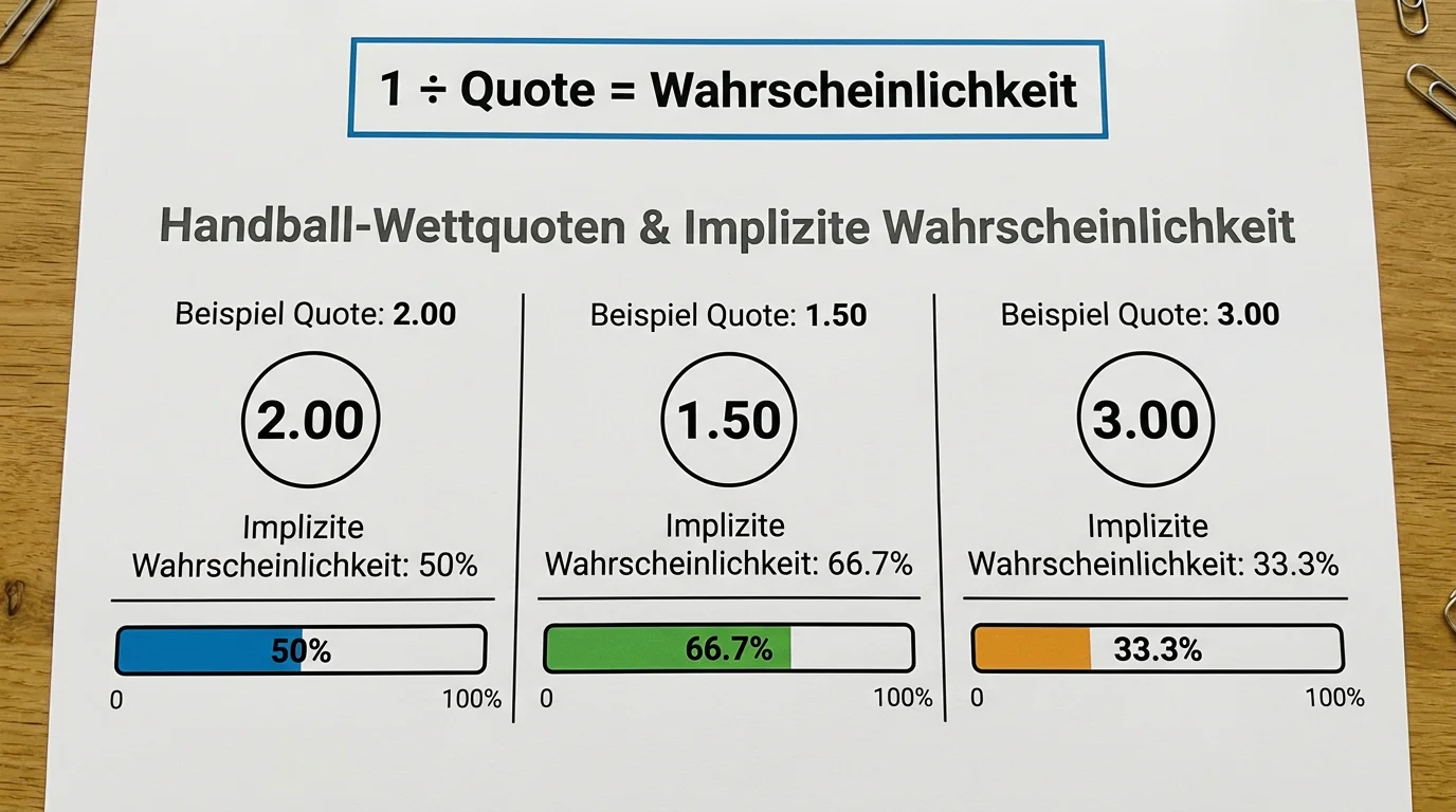 Grafische Darstellung der Umrechnung von Handball-Wettquoten in implizite Wahrscheinlichkeiten mit Dezimalformat