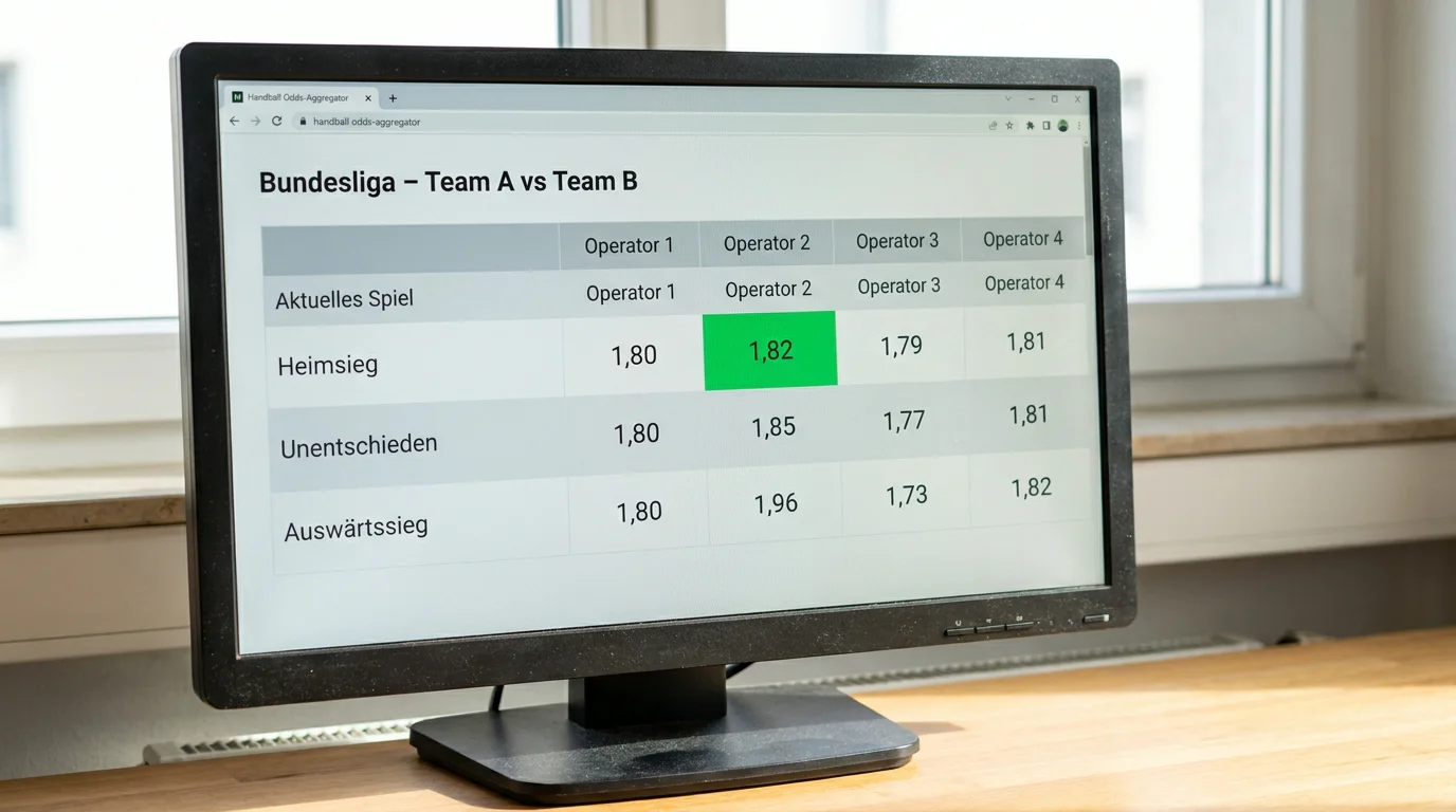 Odds-Aggregator-Plattform zeigt Handball-Quoten verschiedener Anbieter im direkten Vergleich nebeneinander