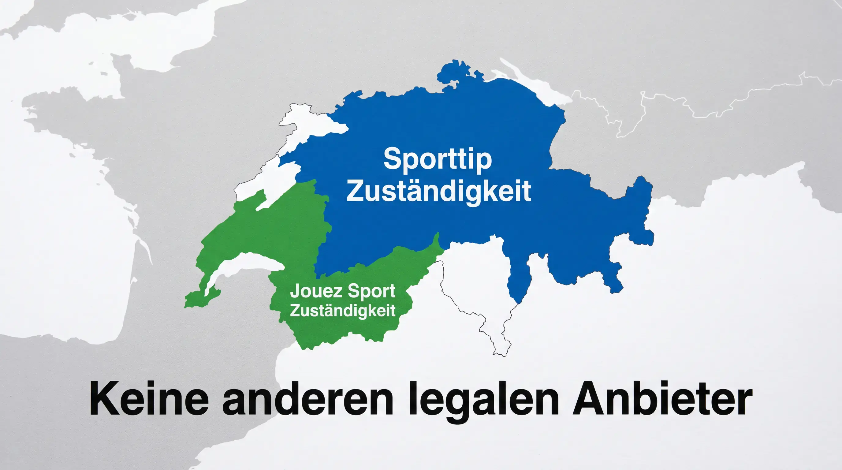 Karte der Schweiz zeigt geografische Beschränkung auf zwei legale Sportwetten-Anbieter für Handball-Wettende