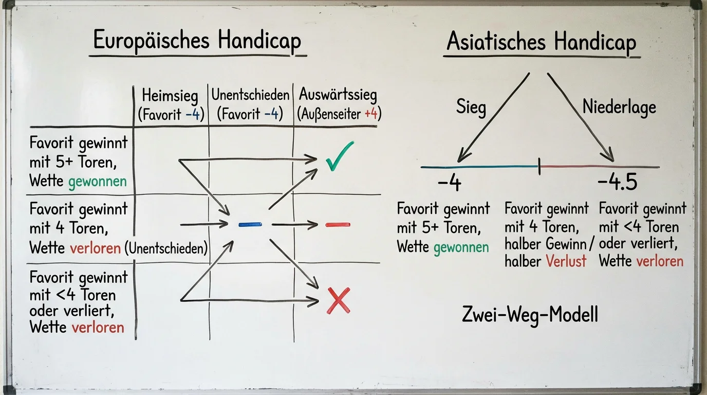 Handball Handicap Wetten erklärt – europäisches und asiatisches Handicap im Vergleich mit Berechnungsbeispielen