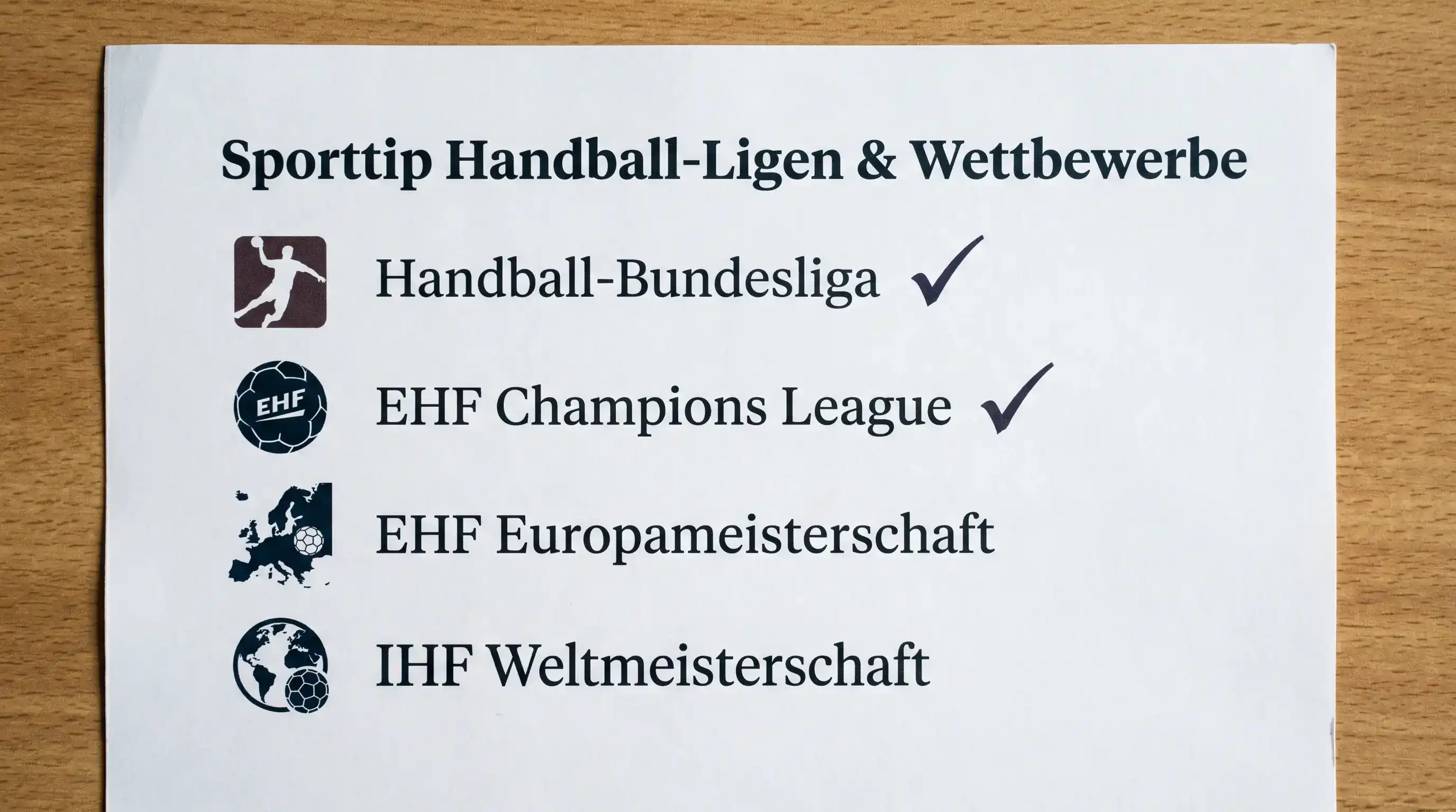 Übersicht der bei Sporttip verfügbaren Handball-Ligen darunter Bundesliga und EHF Champions League