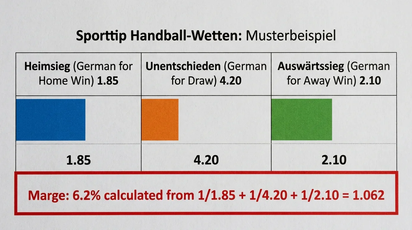 Vergleich von Handball-Wettquoten bei Sporttip mit grafischer Darstellung der Buchmacher-Marge